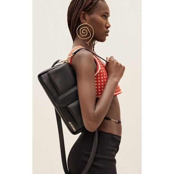 ❌❌SOLD! JACQUEMUS BLACK LEATHER LARGE LAMBSKIN BAMBIMOU SHOULDER BAG PURSE NWT! - Picture 4 of 16